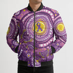 Australia Indigenous World Cancer Day Purple Aboriginal Bomber Puffer Jacket Butterfly Ribbon