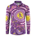 Australia Indigenous World Cancer Day Purple Aboriginal Button Sweatshirt Butterfly Ribbon