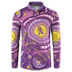 Australia Indigenous World Cancer Day Purple Aboriginal Button Sweatshirt Butterfly Ribbon