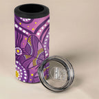 Australia Indigenous World Cancer Day Purple Aboriginal 4 in 1 Can Cooler Tumbler Butterfly Ribbon