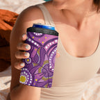 Australia Indigenous World Cancer Day Purple Aboriginal 4 in 1 Can Cooler Tumbler Butterfly Ribbon