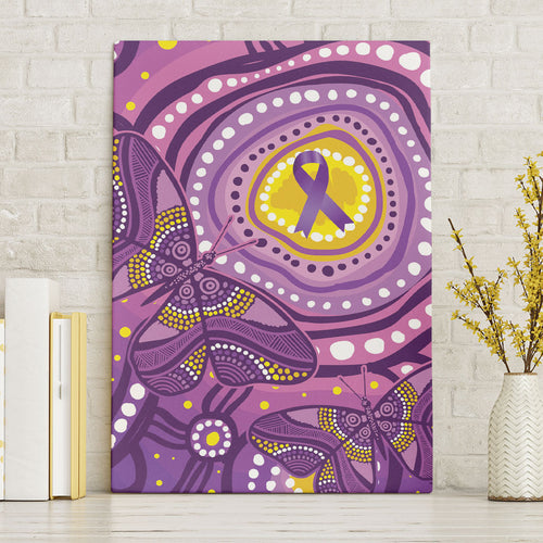Australia Indigenous World Cancer Day Purple Aboriginal Canvas Wall Art Butterfly Ribbon
