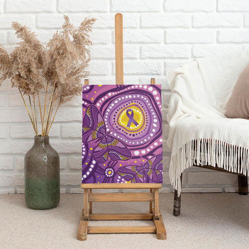 Australia Indigenous World Cancer Day Purple Aboriginal Canvas Wall Art Butterfly Ribbon