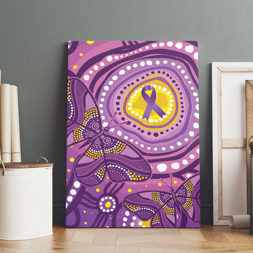 Australia Indigenous World Cancer Day Purple Aboriginal Canvas Wall Art Butterfly Ribbon
