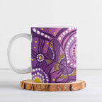 Australia Indigenous World Cancer Day Purple Aboriginal Ceramic Mug Butterfly Ribbon