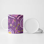 Australia Indigenous World Cancer Day Purple Aboriginal Ceramic Mug Butterfly Ribbon