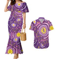 Australia Indigenous World Cancer Day Purple Aboriginal Couples Matching Mermaid Dress and Hawaiian Shirt Butterfly Ribbon