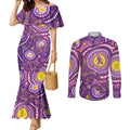 Australia Indigenous World Cancer Day Purple Aboriginal Couples Matching Mermaid Dress and Long Sleeve Button Shirt Butterfly Ribbon