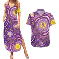 Australia Indigenous World Cancer Day Purple Aboriginal Couples Matching Summer Maxi Dress and Hawaiian Shirt Butterfly Ribbon