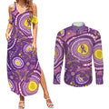 Australia Indigenous World Cancer Day Purple Aboriginal Couples Matching Summer Maxi Dress and Long Sleeve Button Shirt Butterfly Ribbon