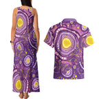 Australia Indigenous World Cancer Day Purple Aboriginal Couples Matching Tank Maxi Dress and Hawaiian Shirt Butterfly Ribbon