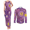 Australia Indigenous World Cancer Day Purple Aboriginal Couples Matching Tank Maxi Dress and Long Sleeve Button Shirt Butterfly Ribbon