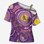 Australia Indigenous World Cancer Day Purple Aboriginal Cross Shoulder Shirt Butterfly Ribbon