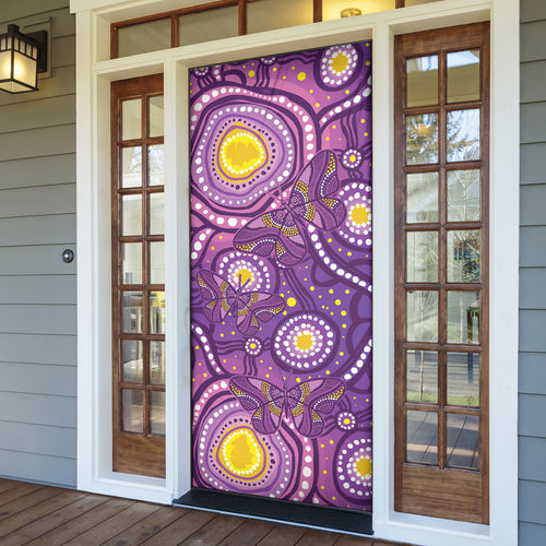 Australia Indigenous World Cancer Day Purple Aboriginal Door Cover Butterfly Ribbon