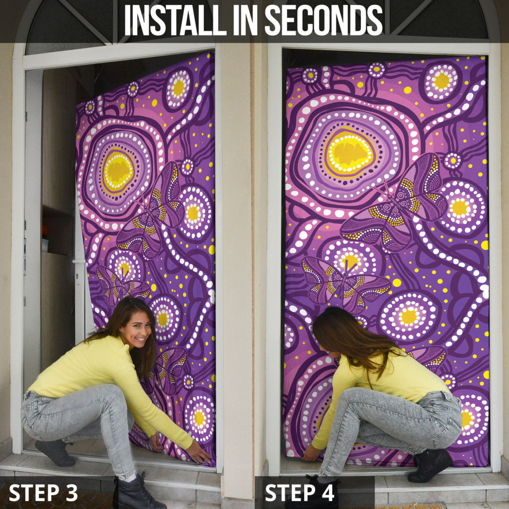 Australia Indigenous World Cancer Day Purple Aboriginal Door Cover Butterfly Ribbon