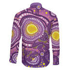 Australia Indigenous World Cancer Day Purple Aboriginal Family Matching Long Sleeve Bodycon Dress and Hawaiian Shirt Butterfly Ribbon