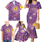 Australia Indigenous World Cancer Day Purple Aboriginal Family Matching Mermaid Dress and Hawaiian Shirt Butterfly Ribbon