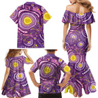 Australia Indigenous World Cancer Day Purple Aboriginal Family Matching Mermaid Dress and Hawaiian Shirt Butterfly Ribbon