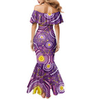 Australia Indigenous World Cancer Day Purple Aboriginal Family Matching Mermaid Dress and Hawaiian Shirt Butterfly Ribbon