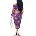 Australia Indigenous World Cancer Day Purple Aboriginal Family Matching Off The Shoulder Long Sleeve Dress and Hawaiian Shirt Butterfly Ribbon