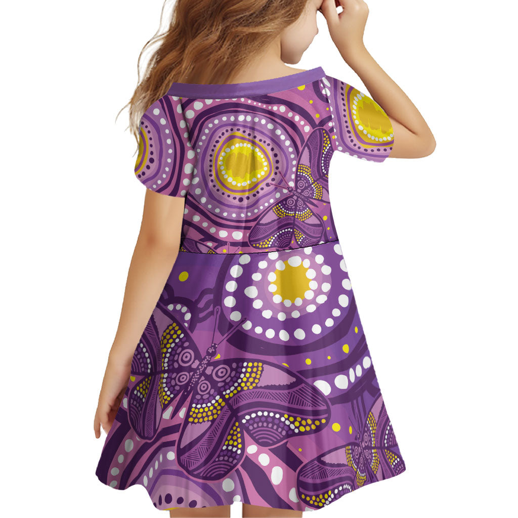 Australia Indigenous World Cancer Day Purple Aboriginal Family Matching Off Shoulder Short Dress and Hawaiian Shirt Butterfly Ribbon