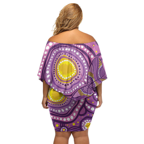 Australia Indigenous World Cancer Day Purple Aboriginal Family Matching Off Shoulder Short Dress and Hawaiian Shirt Butterfly Ribbon