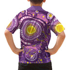 Australia Indigenous World Cancer Day Purple Aboriginal Family Matching Puletasi and Hawaiian Shirt Butterfly Ribbon