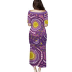 Australia Indigenous World Cancer Day Purple Aboriginal Family Matching Puletasi and Hawaiian Shirt Butterfly Ribbon
