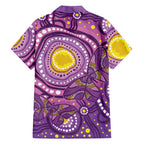 Australia Indigenous World Cancer Day Purple Aboriginal Family Matching Short Sleeve Bodycon Dress and Hawaiian Shirt Butterfly Ribbon