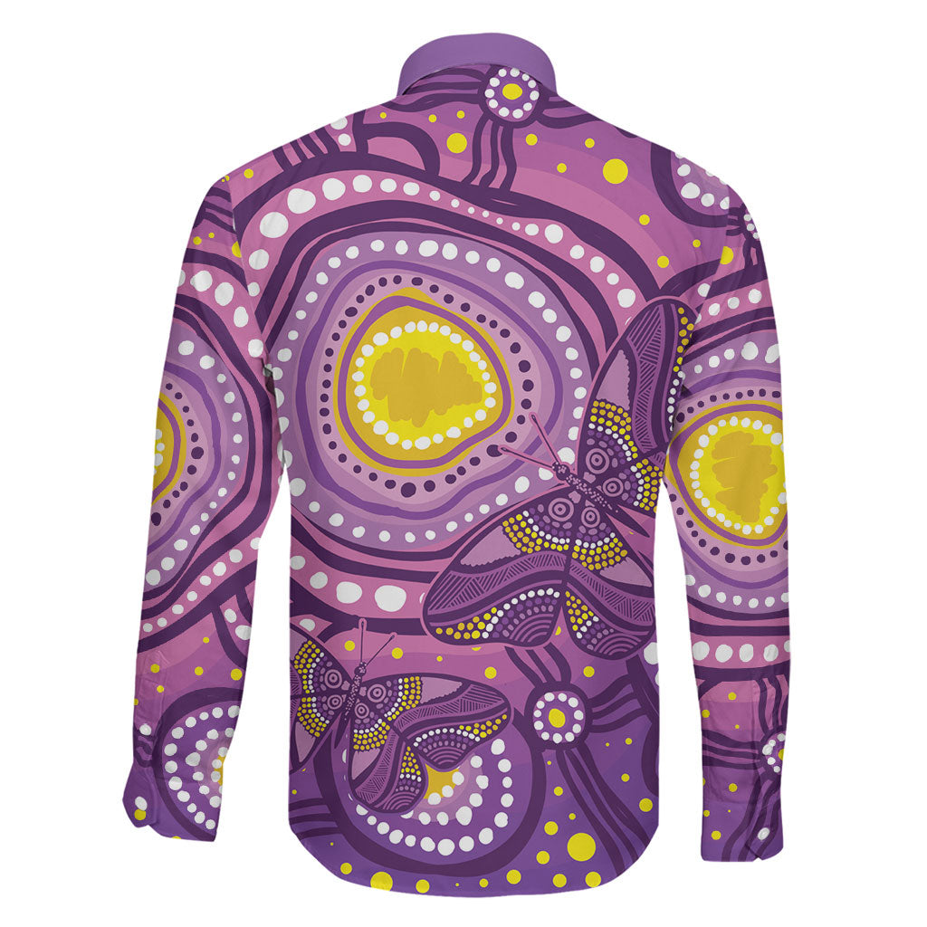 Australia Indigenous World Cancer Day Purple Aboriginal Family Matching Short Sleeve Bodycon Dress and Hawaiian Shirt Butterfly Ribbon