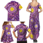 Australia Indigenous World Cancer Day Purple Aboriginal Family Matching Summer Maxi Dress and Hawaiian Shirt Butterfly Ribbon