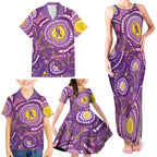 Australia Indigenous World Cancer Day Purple Aboriginal Family Matching Tank Maxi Dress and Hawaiian Shirt Butterfly Ribbon