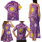 Australia Indigenous World Cancer Day Purple Aboriginal Family Matching Tank Maxi Dress and Hawaiian Shirt Butterfly Ribbon