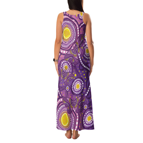 Australia Indigenous World Cancer Day Purple Aboriginal Family Matching Tank Maxi Dress and Hawaiian Shirt Butterfly Ribbon