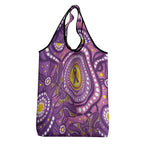Australia Indigenous World Cancer Day Purple Aboriginal Grocery Bag Butterfly Ribbon