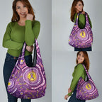Australia Indigenous World Cancer Day Purple Aboriginal Grocery Bag Butterfly Ribbon