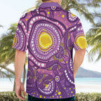 Australia Indigenous World Cancer Day Purple Aboriginal Hawaiian Shirt Butterfly Ribbon