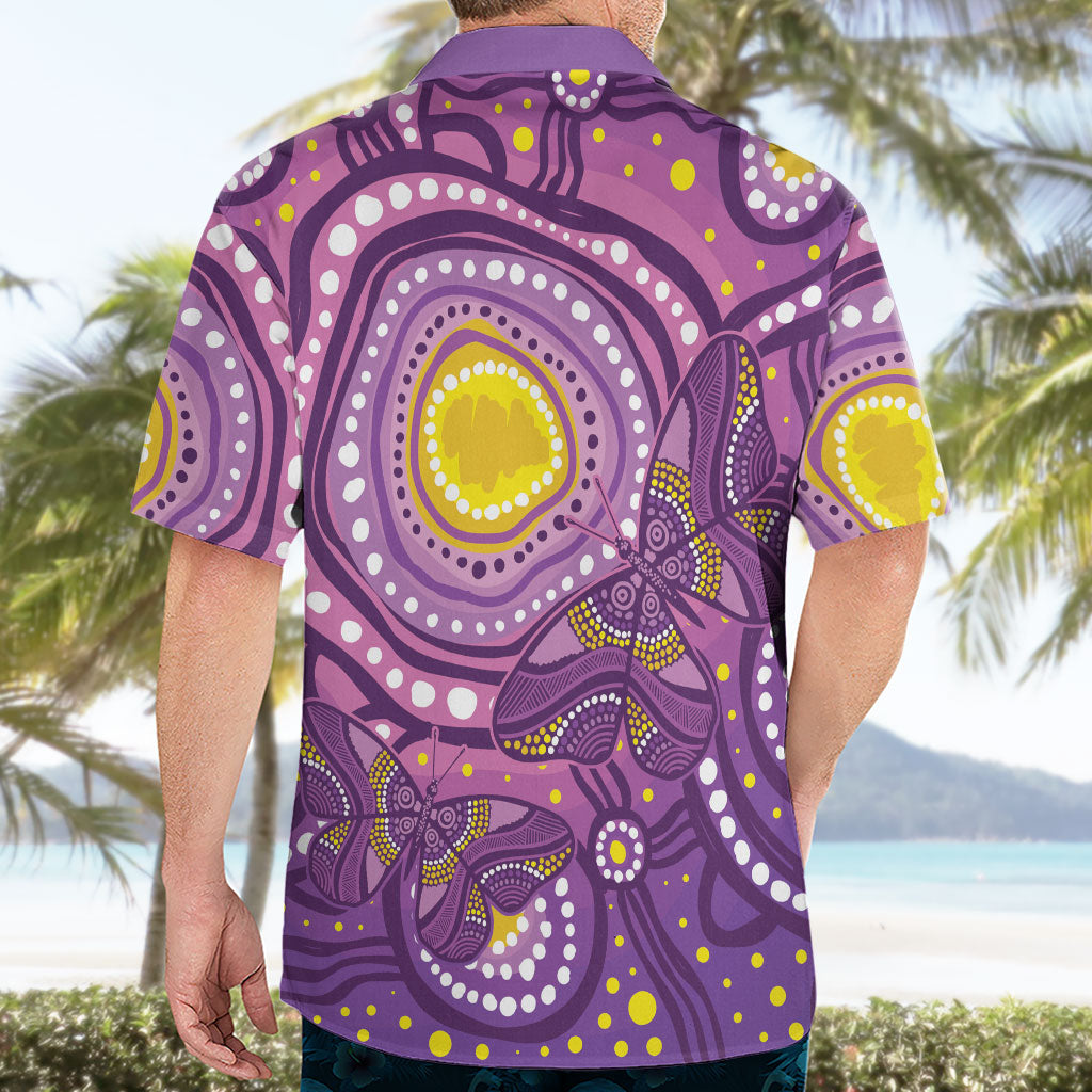 Australia Indigenous World Cancer Day Purple Aboriginal Hawaiian Shirt Butterfly Ribbon