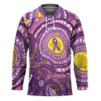 Australia Indigenous World Cancer Day Purple Aboriginal Hockey Jersey Butterfly Ribbon