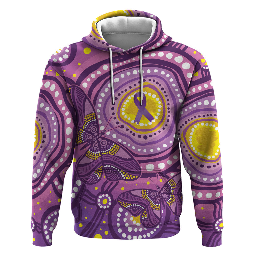 Australia Indigenous World Cancer Day Purple Aboriginal Hoodie Butterfly Ribbon