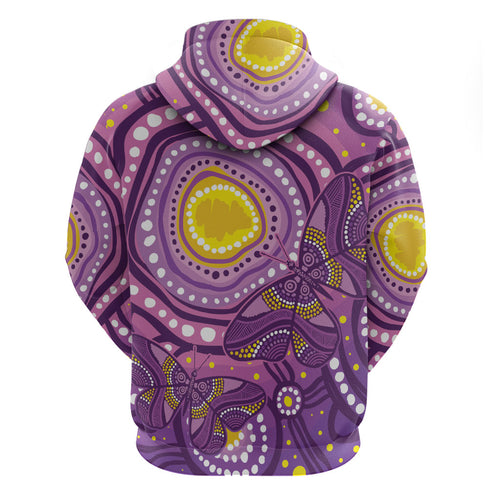 Australia Indigenous World Cancer Day Purple Aboriginal Hoodie Butterfly Ribbon