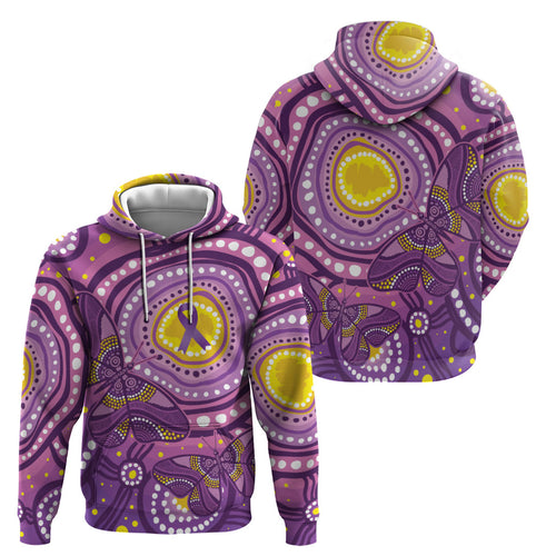 Australia Indigenous World Cancer Day Purple Aboriginal Hoodie Butterfly Ribbon