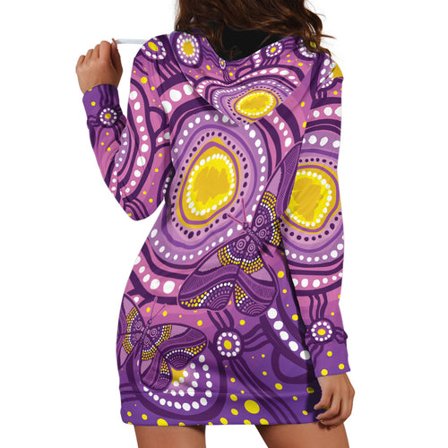 Australia Indigenous World Cancer Day Purple Aboriginal Hoodie Dress Butterfly Ribbon