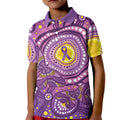 Australia Indigenous World Cancer Day Purple Aboriginal Kid Polo Shirt Butterfly Ribbon