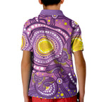 Australia Indigenous World Cancer Day Purple Aboriginal Kid Polo Shirt Butterfly Ribbon
