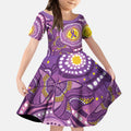 Australia Indigenous World Cancer Day Purple Aboriginal Kid Short Sleeve Dress Butterfly Ribbon