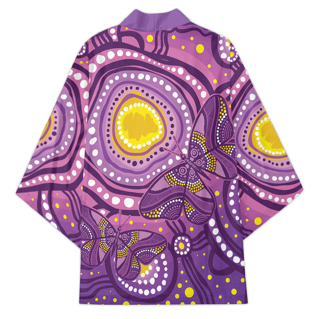 Australia Indigenous World Cancer Day Purple Aboriginal Kimono Butterfly Ribbon