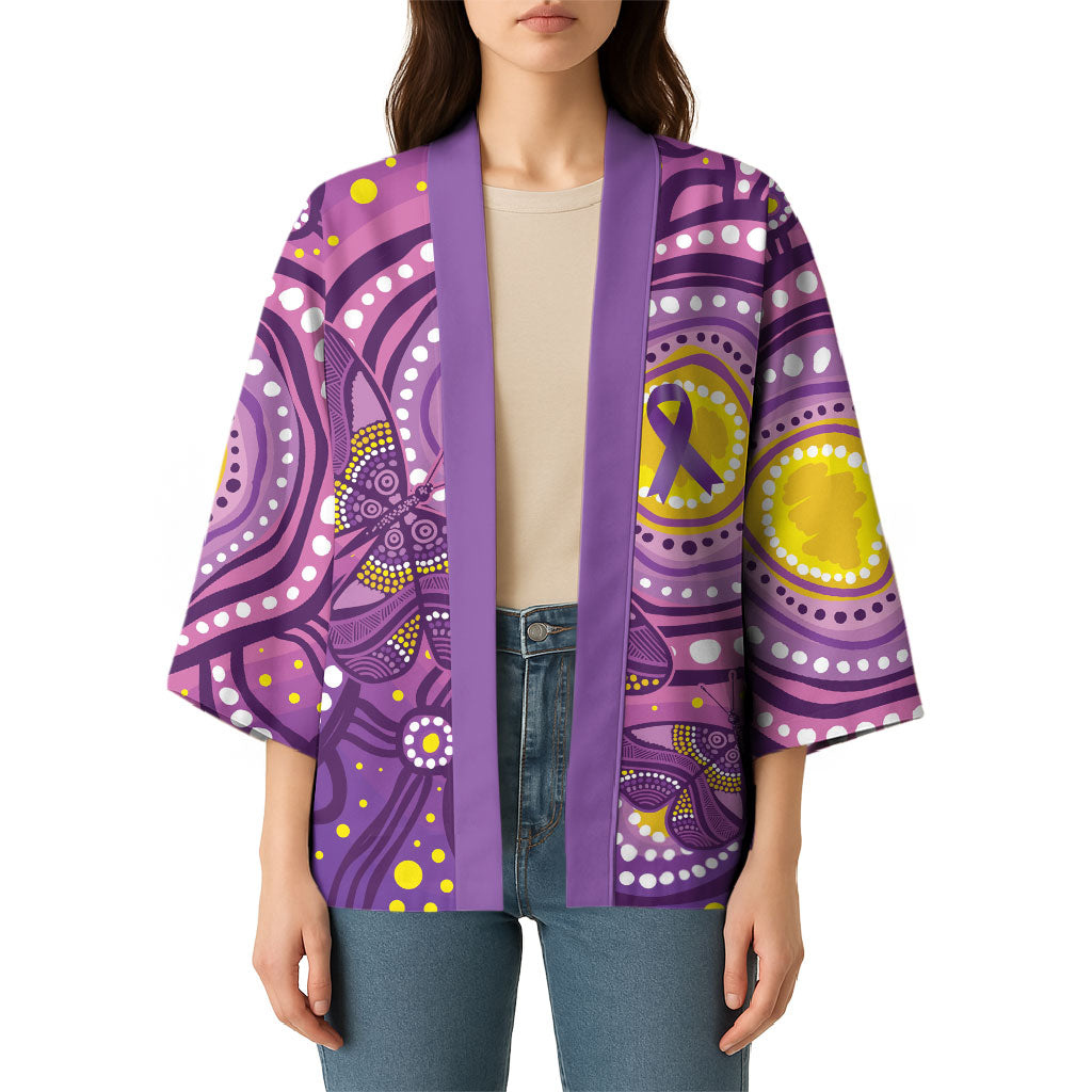 Australia Indigenous World Cancer Day Purple Aboriginal Kimono Butterfly Ribbon