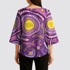 Australia Indigenous World Cancer Day Purple Aboriginal Kimono Sleeve Blouse Butterfly Ribbon
