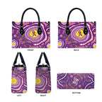 Australia Indigenous World Cancer Day Purple Aboriginal Leather Bag Butterfly Ribbon